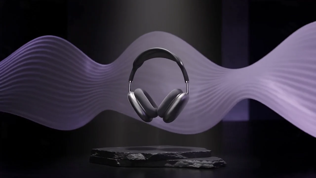Casque audio graphite dans un univers violet
