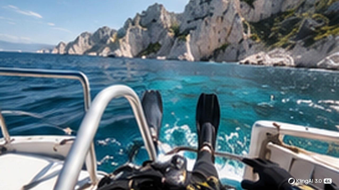 Vue depuis un bateau dans les calanques méditerranéennes, avant une descente vers les abysses.